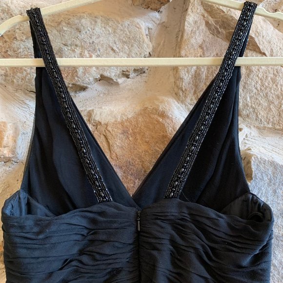 OLEG CASSINI SILK V-NECK BEAD STRAPS GOWN SZ: 4 - Picture 4 of 8